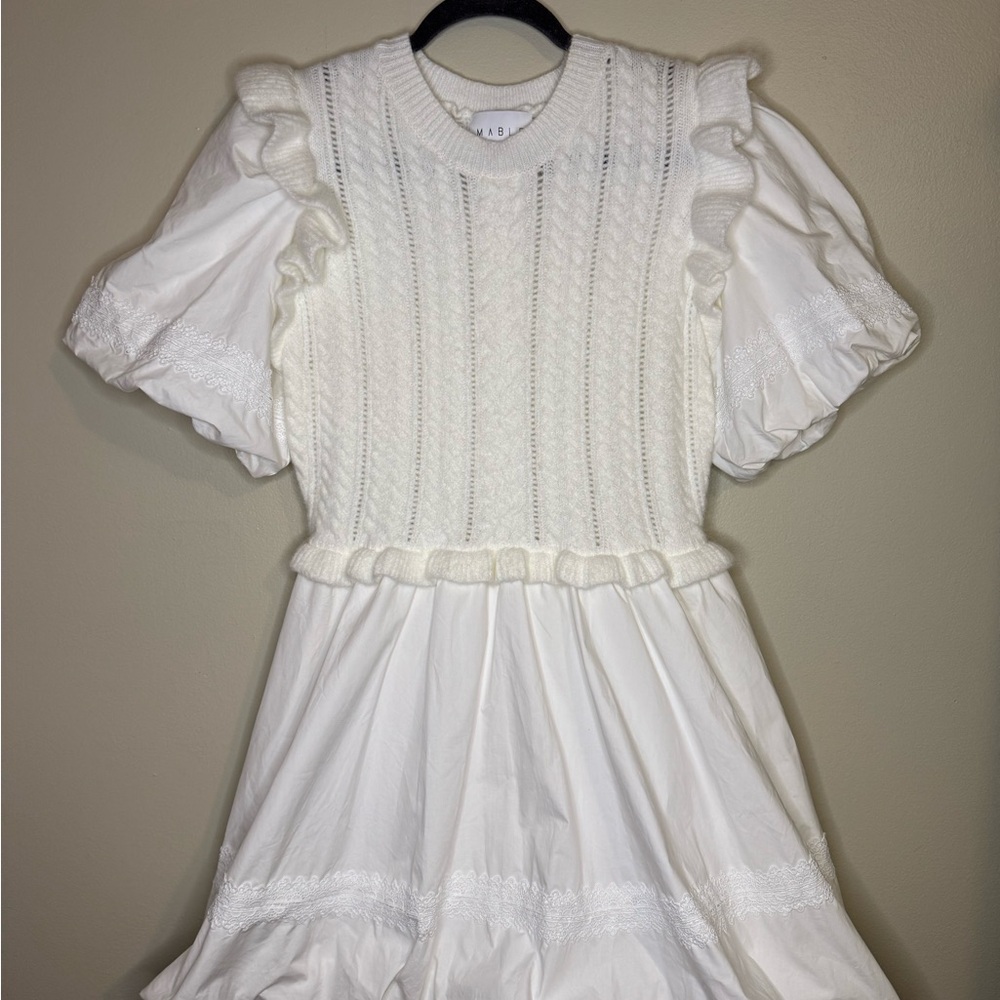 Elegant White Ruffle Sleeve MABLE Mini Dress